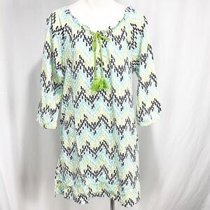 HATLEY Black Blue Green White Geometric Swim Cover-up Medium